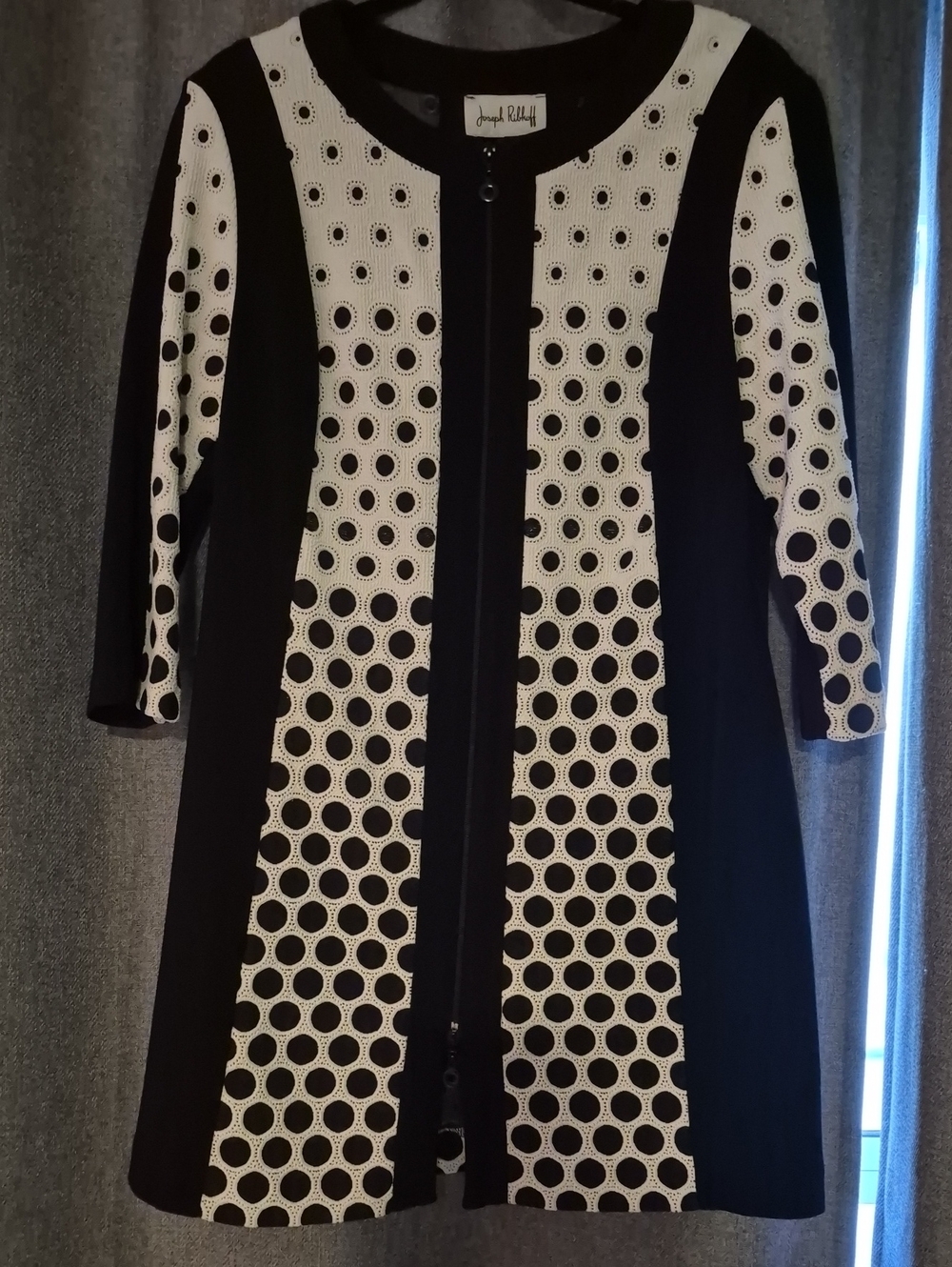 Joseph Ribkoff Black and White Polka-Panel Long Sleeve Dress/ Jacket